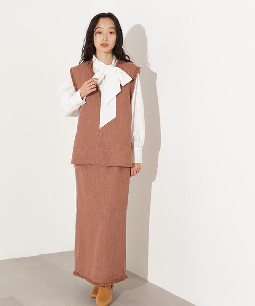 N.（N. Natural Beauty Basic）（エヌエヌナチュラルビューティーベーシック）の「サマーツイードベスト＆スカート（セットアップ・レディース・キャメル/ブラック・MEDIUM）」の11枚目の写真