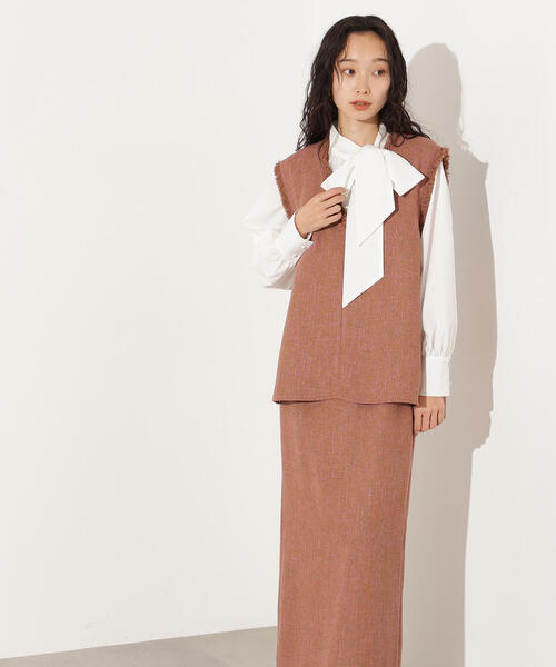 N.（N. Natural Beauty Basic）（エヌエヌナチュラルビューティーベーシック）の「サマーツイードベスト＆スカート（セットアップ・レディース・キャメル/ブラック・MEDIUM）」の12枚目の写真