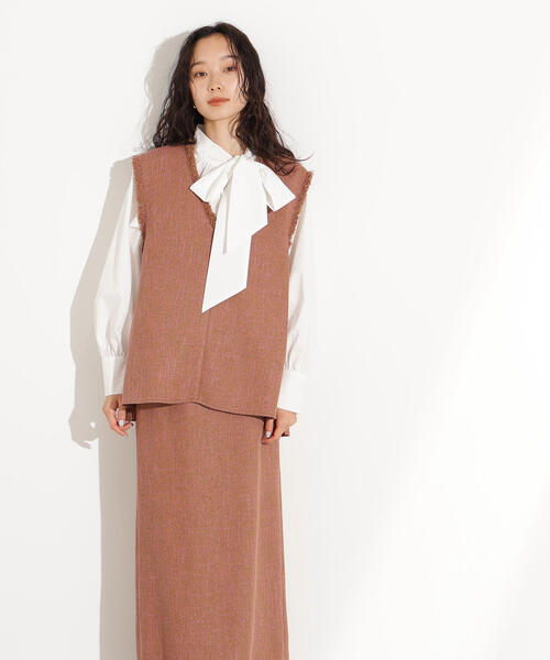 N.（N. Natural Beauty Basic）（エヌエヌナチュラルビューティーベーシック）の「サマーツイードベスト＆スカート（セットアップ・レディース・キャメル/ブラック・MEDIUM）」の14枚目の写真