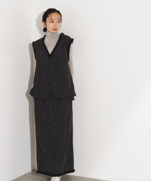 N.（N. Natural Beauty Basic）（エヌエヌナチュラルビューティーベーシック）の「サマーツイードベスト＆スカート（セットアップ・レディース・キャメル/ブラック・MEDIUM）」の2枚目の写真