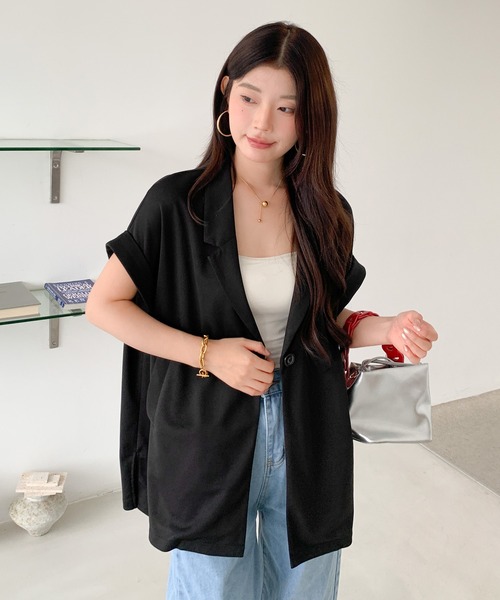 by LEGNA（バイレグナ）の「メッシュフレンチスリーブジャケット（テーラードジャケット・レディース・ブラック/ホワイト/モカ・FREE）」の10枚目の写真