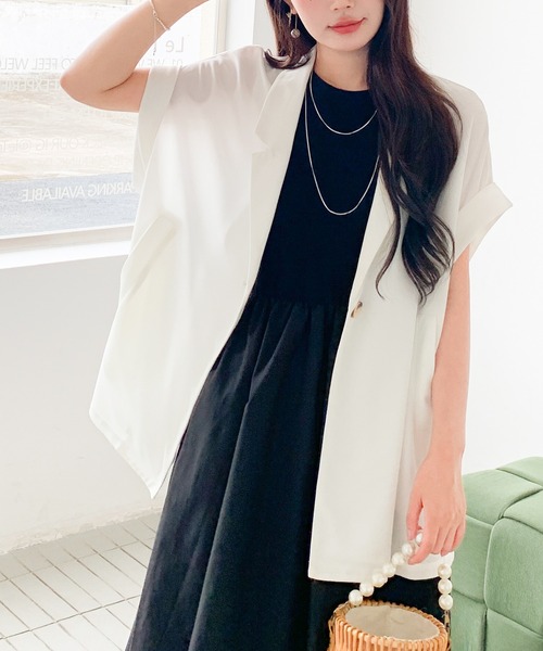 by LEGNA（バイレグナ）の「メッシュフレンチスリーブジャケット（テーラードジャケット・レディース・ブラック/ホワイト/モカ・FREE）」の15枚目の写真