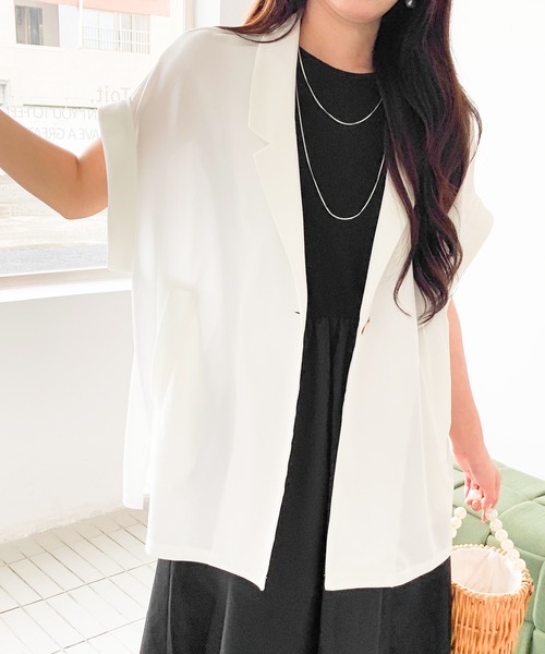 by LEGNA（バイレグナ）の「メッシュフレンチスリーブジャケット（テーラードジャケット・レディース・ブラック/ホワイト/モカ・FREE）」の16枚目の写真