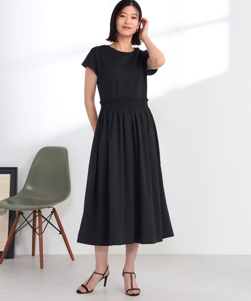 GALLORIA(ギャローリア)の「異素材ドッキングワンピース(ワンピース・レディース・ブラック/ネイビー・S/M/L/LL)」の1枚目の写真