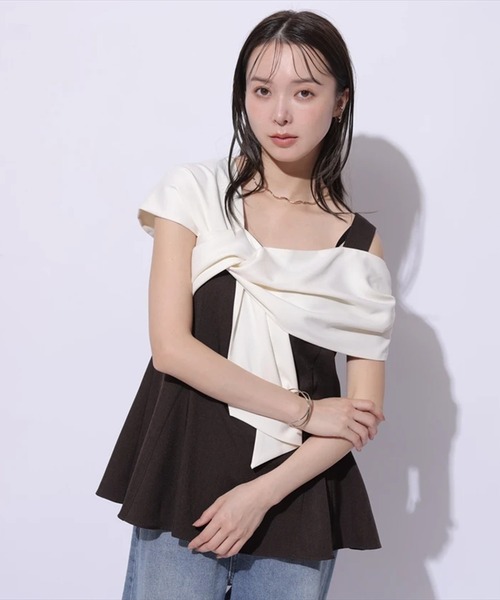 Mystrada（マイストラーダ）の「ツイストペプラムブラウス（シャツ/ブラウス・レディース・ライトパープル/ダークブラウン/モカ/ベージュ系その他・36/38）」の2枚目の写真