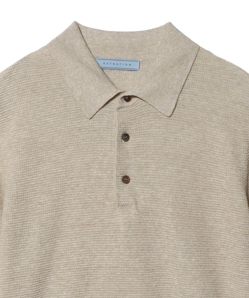 ESTNATION（エストネーション）の「ESTNATION / リネンコットン ニットポロシャツ（ポロシャツ・メンズ・ベージュ/チャコールグレー/グリーン・MEDIUM/LARGE）」の5枚目の写真