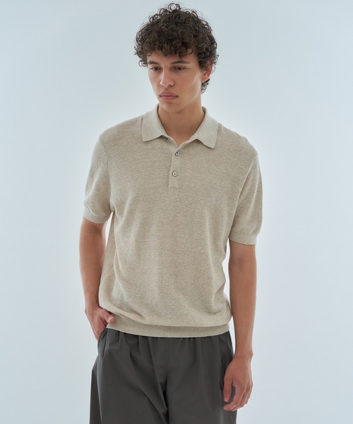 ESTNATION（エストネーション）の「ESTNATION / リネンコットン ニットポロシャツ（ポロシャツ・メンズ・ベージュ/チャコールグレー/グリーン・MEDIUM/LARGE）」の7枚目の写真