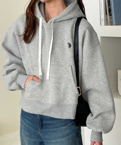 U.S. POLO ASSN.（ユーエスポロアッスン）の「GeeRA別注【U.S. POLO ASSN.】選べる２丈！フード刺繍裏起毛パーカー（パーカー・レディース・ネイビー/チャコール/杢グレー/ライトピンク/ホワイト系その他/ブラック/グレー系その他2/ブラウン/グレー系その他/アイボリー・MEDIUM/LARGE/X-LARGE/SMALL）」の5枚目の写真