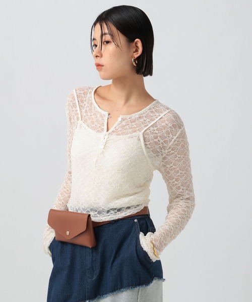 BAYFLOW（ベイフロー）の「[単品使い可]2Pカットレースカーディガン（Tシャツ/カットソー・レディース・オフホワイト/ブラック/オレンジ・FREE）」の7枚目の写真