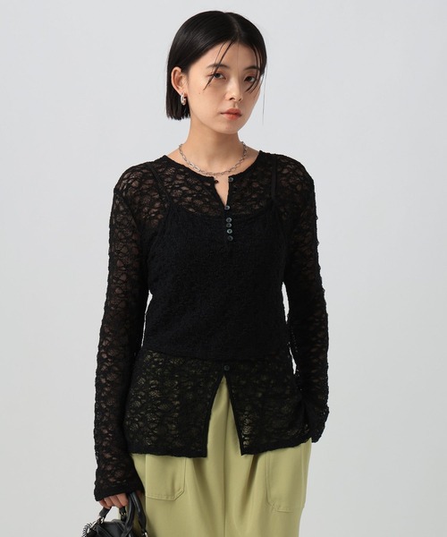 BAYFLOW（ベイフロー）の「[単品使い可]2Pカットレースカーディガン（Tシャツ/カットソー・レディース・オフホワイト/ブラック/オレンジ・FREE）」の13枚目の写真