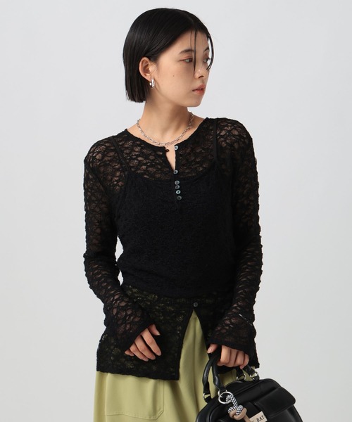 BAYFLOW（ベイフロー）の「[単品使い可]2Pカットレースカーディガン（Tシャツ/カットソー・レディース・オフホワイト/ブラック/オレンジ・FREE）」の14枚目の写真