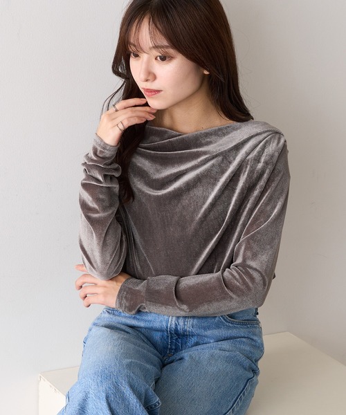 MAGASIN DE MODE Chou Chou(マガジンデモードシュシュ)の「【MAGASIN DE MODE Chou Chou】シアーベロアドレーププルオーバー DTK(Tシャツ/カットソー・レディース・ブラウン/ブラック/オフホワイト/グレー・FREE)」の2枚目の写真