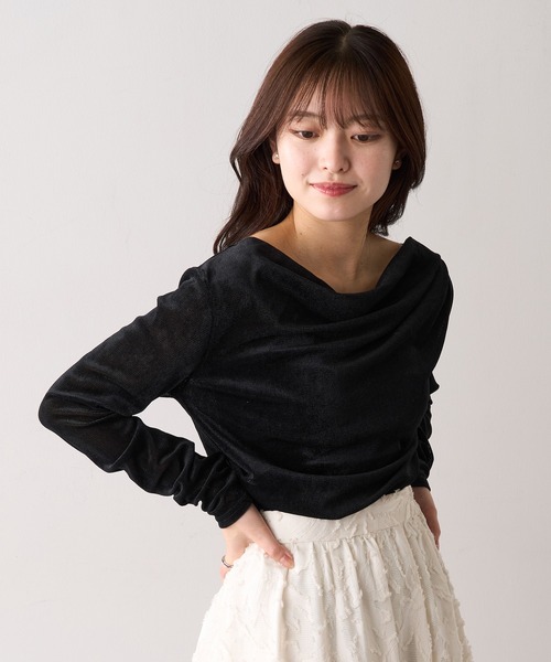 MAGASIN DE MODE Chou Chou(マガジンデモードシュシュ)の「【MAGASIN DE MODE Chou Chou】シアーベロアドレーププルオーバー DTK(Tシャツ/カットソー・レディース・ブラウン/ブラック/オフホワイト/グレー・FREE)」の1枚目の写真