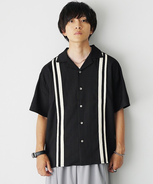 MinoriTY(マイノリティ)の「【MinoriTY Select】オープンカラーラインブッチャー半袖シャツ(シャツ/ブラウス・メンズ・ブラック/アイボリー/ブルー・M/L)」の2枚目の写真