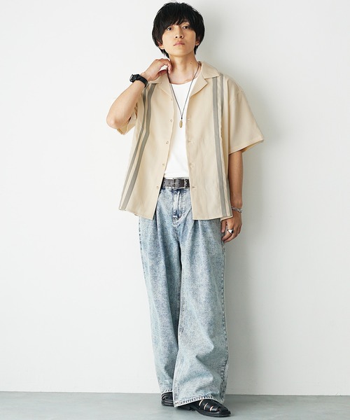 MinoriTY(マイノリティ)の「【MinoriTY Select】オープンカラーラインブッチャー半袖シャツ(シャツ/ブラウス・メンズ・ブラック/アイボリー/ブルー・M/L)」の10枚目の写真