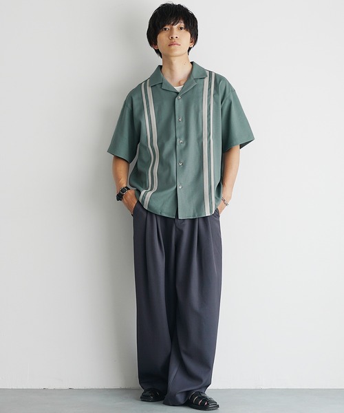 MinoriTY(マイノリティ)の「【MinoriTY Select】オープンカラーラインブッチャー半袖シャツ(シャツ/ブラウス・メンズ・ブラック/アイボリー/ブルー・M/L)」の7枚目の写真