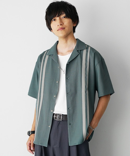 MinoriTY(マイノリティ)の「【MinoriTY Select】オープンカラーラインブッチャー半袖シャツ(シャツ/ブラウス・メンズ・ブラック/アイボリー/ブルー・M/L)」の4枚目の写真