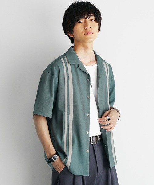 MinoriTY(マイノリティ)の「【MinoriTY Select】オープンカラーラインブッチャー半袖シャツ(シャツ/ブラウス・メンズ・ブラック/アイボリー/ブルー・M/L)」の5枚目の写真