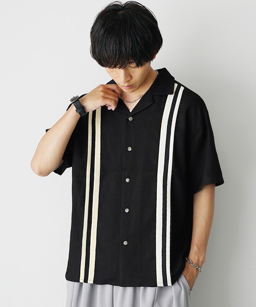 MinoriTY(マイノリティ)の「【MinoriTY Select】オープンカラーラインブッチャー半袖シャツ(シャツ/ブラウス・メンズ・ブラック/アイボリー/ブルー・M/L)」の12枚目の写真