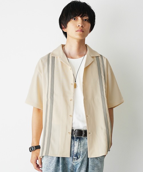 MinoriTY(マイノリティ)の「【MinoriTY Select】オープンカラーラインブッチャー半袖シャツ(シャツ/ブラウス・メンズ・ブラック/アイボリー/ブルー・M/L)」の8枚目の写真