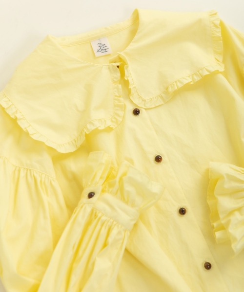 Dot＆Stripes CHILD WOMAN（ドットアンドストライプス　チャイルドウーマン）の「50コーマブロード スクエア襟ギャザーブラウス（シャツ/ブラウス・レディース・ホワイト/イエロー/ネイビー・FREE）」の2枚目の写真