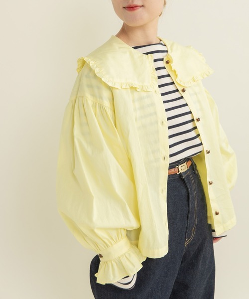 Dot＆Stripes CHILD WOMAN（ドットアンドストライプス　チャイルドウーマン）の「50コーマブロード スクエア襟ギャザーブラウス（シャツ/ブラウス・レディース・ホワイト/イエロー/ネイビー・FREE）」の16枚目の写真