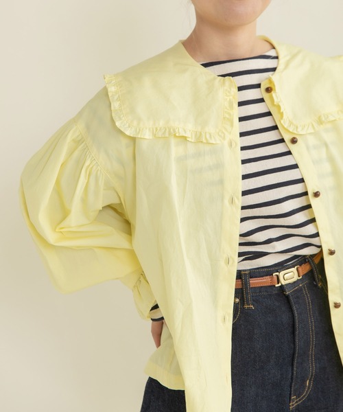 Dot＆Stripes CHILD WOMAN（ドットアンドストライプス　チャイルドウーマン）の「50コーマブロード スクエア襟ギャザーブラウス（シャツ/ブラウス・レディース・ホワイト/イエロー/ネイビー・FREE）」の15枚目の写真