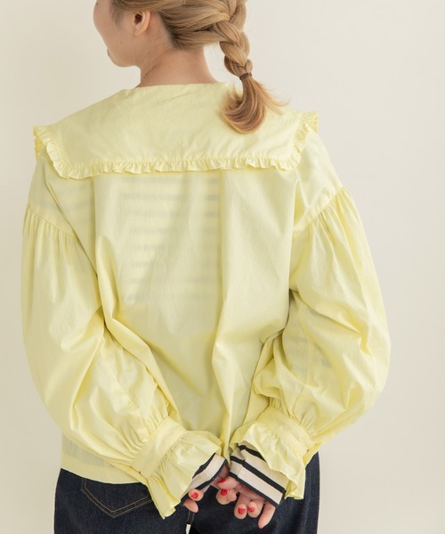 Dot＆Stripes CHILD WOMAN（ドットアンドストライプス　チャイルドウーマン）の「50コーマブロード スクエア襟ギャザーブラウス（シャツ/ブラウス・レディース・ホワイト/イエロー/ネイビー・FREE）」の18枚目の写真