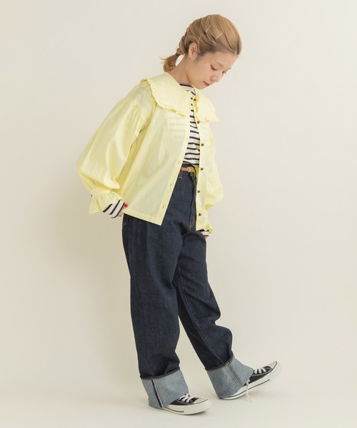 Dot＆Stripes CHILD WOMAN（ドットアンドストライプス　チャイルドウーマン）の「50コーマブロード スクエア襟ギャザーブラウス（シャツ/ブラウス・レディース・ホワイト/イエロー/ネイビー・FREE）」の21枚目の写真