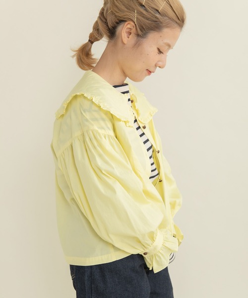 Dot＆Stripes CHILD WOMAN（ドットアンドストライプス　チャイルドウーマン）の「50コーマブロード スクエア襟ギャザーブラウス（シャツ/ブラウス・レディース・ホワイト/イエロー/ネイビー・FREE）」の17枚目の写真