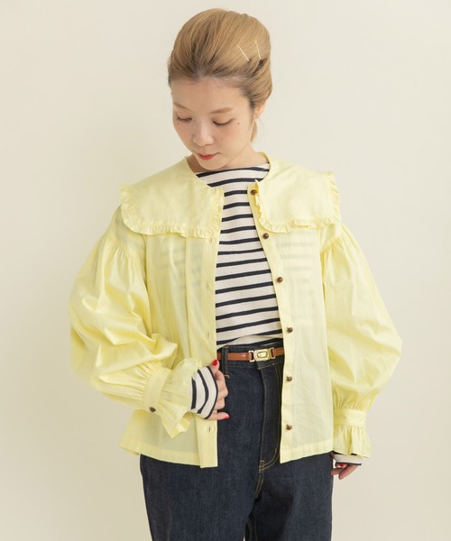 Dot＆Stripes CHILD WOMAN（ドットアンドストライプス　チャイルドウーマン）の「50コーマブロード スクエア襟ギャザーブラウス（シャツ/ブラウス・レディース・ホワイト/イエロー/ネイビー・FREE）」の13枚目の写真