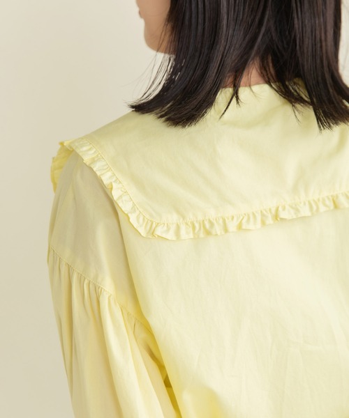 Dot＆Stripes CHILD WOMAN（ドットアンドストライプス　チャイルドウーマン）の「50コーマブロード スクエア襟ギャザーブラウス（シャツ/ブラウス・レディース・ホワイト/イエロー/ネイビー・FREE）」の9枚目の写真