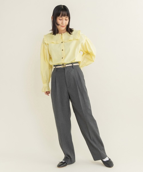 Dot＆Stripes CHILD WOMAN（ドットアンドストライプス　チャイルドウーマン）の「50コーマブロード スクエア襟ギャザーブラウス（シャツ/ブラウス・レディース・ホワイト/イエロー/ネイビー・FREE）」の10枚目の写真