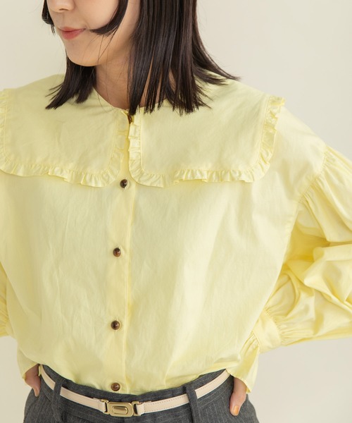 Dot＆Stripes CHILD WOMAN（ドットアンドストライプス　チャイルドウーマン）の「50コーマブロード スクエア襟ギャザーブラウス（シャツ/ブラウス・レディース・ホワイト/イエロー/ネイビー・FREE）」の5枚目の写真