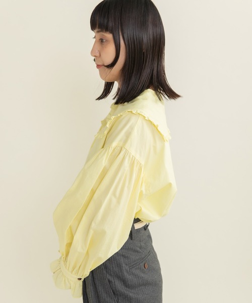 Dot＆Stripes CHILD WOMAN（ドットアンドストライプス　チャイルドウーマン）の「50コーマブロード スクエア襟ギャザーブラウス（シャツ/ブラウス・レディース・ホワイト/イエロー/ネイビー・FREE）」の6枚目の写真