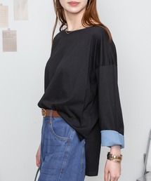 袖口裏タンガリーロングTシャツ