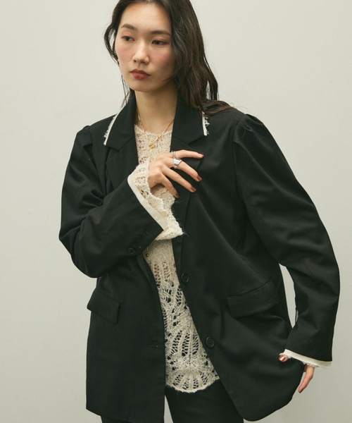 Lutim by u（ルチバイユー）の「Over shoulder jacket / オーバーショルダージャケット（テーラードジャケット・レディース・ブラック/ブラウン・FREE）」の3枚目の写真