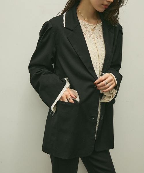 Lutim by u（ルチバイユー）の「Over shoulder jacket / オーバーショルダージャケット（テーラードジャケット・レディース・ブラック/ブラウン・FREE）」の5枚目の写真
