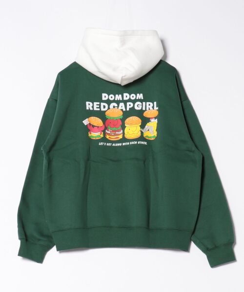 Red Cap Girl（レッドキャプガール）の「【DOMDOM × RED CAP GIRL コラボ】裏起毛 フード配色プルパーカー フーディー（パーカー・メンズ・グレー/グリーン・LARGE/MEDIUM）」の4枚目の写真