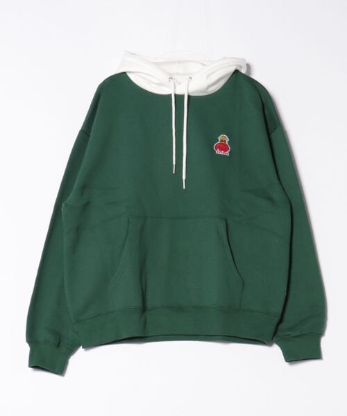 Red Cap Girl（レッドキャプガール）の「【DOMDOM × RED CAP GIRL コラボ】裏起毛 フード配色プルパーカー フーディー（パーカー・メンズ・グレー/グリーン・LARGE/MEDIUM）」の18枚目の写真