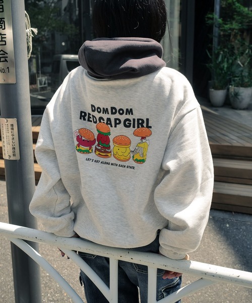 Red Cap Girl（レッドキャプガール）の「【DOMDOM × RED CAP GIRL コラボ】裏起毛 フード配色プルパーカー フーディー（パーカー・メンズ・グレー/グリーン・LARGE/MEDIUM）」の10枚目の写真
