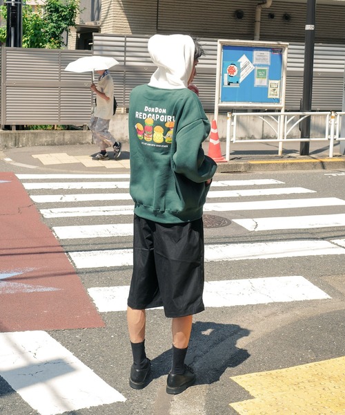 Red Cap Girl（レッドキャプガール）の「【DOMDOM × RED CAP GIRL コラボ】裏起毛 フード配色プルパーカー フーディー（パーカー・メンズ・グレー/グリーン・LARGE/MEDIUM）」の14枚目の写真