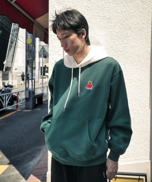 Red Cap Girl（レッドキャプガール）の「【DOMDOM × RED CAP GIRL コラボ】裏起毛 フード配色プルパーカー フーディー（パーカー・メンズ・グレー/グリーン・LARGE/MEDIUM）」の15枚目の写真