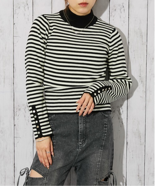 GORGE(ゴージ)の「《袖ボタン×リブ》レディース ハイネックニット 美シルエット シンプル 秋冬(ニット/セーター・レディース・アイボリー/ブラック/その他/ブルー/ボルドー・F)」の1枚目の写真