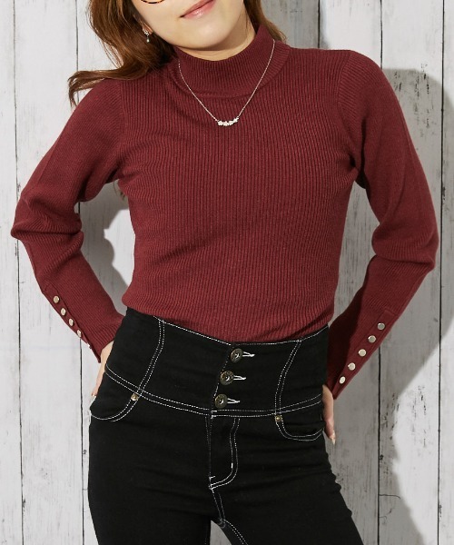 GORGE(ゴージ)の「《袖ボタン×リブ》レディース ハイネックニット 美シルエット シンプル 秋冬(ニット/セーター・レディース・アイボリー/ブラック/その他/ブルー/ボルドー・F)」の22枚目の写真