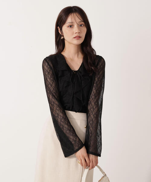 PROPORTION BODY DRESSING（プロポーションボディドレッシング）の「＜ウォッシャブル＞ラッフルレースブラウス / 1215210011（シャツ/ブラウス・レディース・ホワイト系その他/ブラック・FREE）」の2枚目の写真