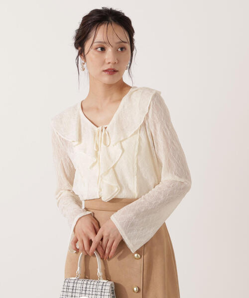 PROPORTION BODY DRESSING（プロポーションボディドレッシング）の「＜ウォッシャブル＞ラッフルレースブラウス / 1215210011（シャツ/ブラウス・レディース・ホワイト系その他/ブラック・FREE）」の9枚目の写真