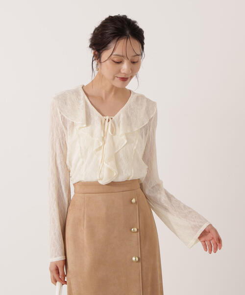 PROPORTION BODY DRESSING（プロポーションボディドレッシング）の「＜ウォッシャブル＞ラッフルレースブラウス / 1215210011（シャツ/ブラウス・レディース・ホワイト系その他/ブラック・FREE）」の15枚目の写真