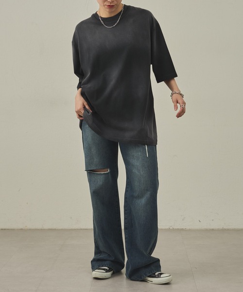 paradigm（パラダイム）の「【paradigm】ガス焼き天竺サルファダイスプレーT（Tシャツ/カットソー・メンズ・ブラック/ネイビー/ダークブラウン・X-LARGE/LARGE/MEDIUM）」の16枚目の写真