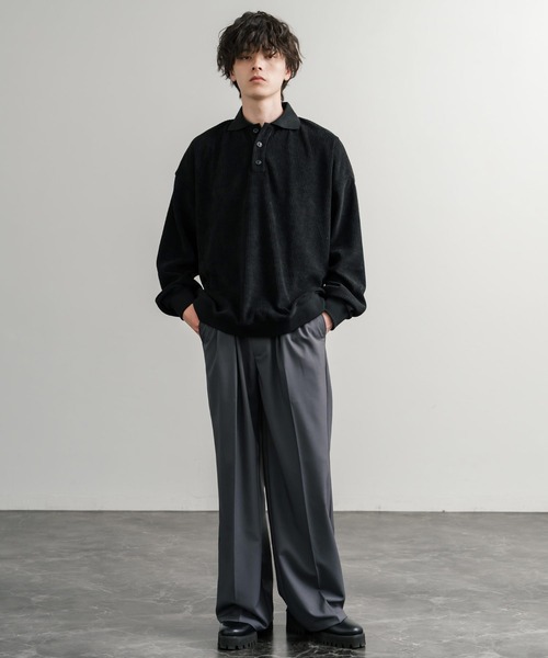 45Rpm ポロスモック ブラックコーデュロイ ロッキーモンロー Rocky Monroe ポロシャツ カットコーデュロイ プル